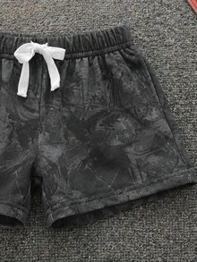 SHEIN 男嬰 2件組 春夏休閒時尚黑色紮染連帽無袖T恤套裝 嬰兒街頭風 - 黑色 - 查看 4