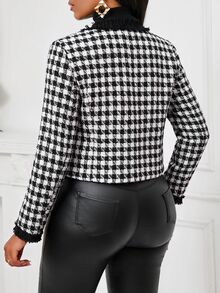 SHEIN Lady Women's Elegant Houndstooth Cropped Jacket, Autumn/Winter - Black and White - View 2