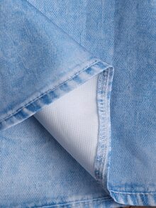 SHEIN Franclia [丹寧效果] 時尚休閒通勤多功能印花布料軟質感高腰開衩女款裙褲 - 藍色 - 查看 4