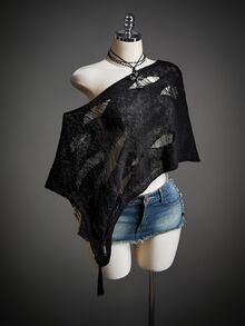 Amplova Women's Asymmetric Neck Distressed Casual Versatile Daily Wear Knit Top - Black - View 3