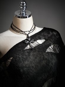 Amplova Women's Asymmetric Neck Distressed Casual Versatile Daily Wear Knit Top - Black - View 5