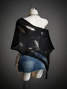 Amplova Women's Asymmetric Neck Distressed Casual Versatile Daily Wear Knit Top - Black - View 2