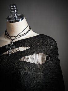 Amplova Women's Asymmetric Neck Distressed Casual Versatile Daily Wear Knit Top - Black - View 6