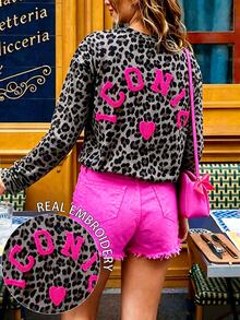 DrmWander Kaos Lengan Panjang Wanita Kasual Leher Bulat Motif Leopard Bordir Pola ICONIC, Hadiah untuk Teman - MultiWarna - View 1