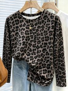 DrmWander Kaos Lengan Panjang Wanita Kasual Leher Bulat Motif Leopard Bordir Pola ICONIC, Hadiah untuk Teman - MultiWarna - View 5