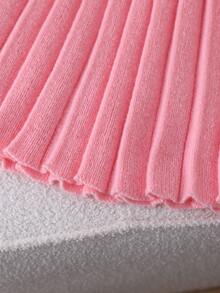 SHEIN 2pcs Girls Sweater Set, Simple Round Neck Pink White 3D Large Bow Decor, Dropped Shoulder Long Sleeve Pullover Paired With Pleated Skirt, School, Cute - Pink - View 4