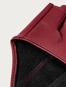 Glisma 1 Pair Fashionable Wine Red Fingerless PU Leather Gloves Summer - Burgundy - View 4