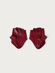 Glisma 1 Pair Fashionable Wine Red Fingerless PU Leather Gloves Summer - Burgundy - View 2