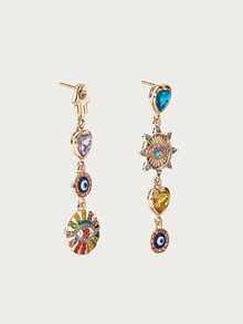 Glisma 1 Pair Women's Earrings, Crafted With Elegant Gold-Tone Metal, Featuring Multicolor Gemstones And Classic Devil's Eye Design Accented With Sparkling Rhinestones For A Luxurious Look - Gold - View 4