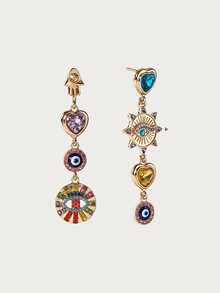 Glisma 1 Pair Women's Earrings, Crafted With Elegant Gold-Tone Metal, Featuring Multicolor Gemstones And Classic Devil's Eye Design Accented With Sparkling Rhinestones For A Luxurious Look - Gold - View 6