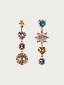 Glisma 1 Pair Women's Earrings, Crafted With Elegant Gold-Tone Metal, Featuring Multicolor Gemstones And Classic Devil's Eye Design Accented With Sparkling Rhinestones For A Luxurious Look - Gold - View 2