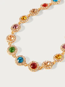 Glisma Elegant Stylish Colorful Rhinestones Necklace Decorative Accessories Holiday Birthday Party Gift For Girls - Gold - View 2