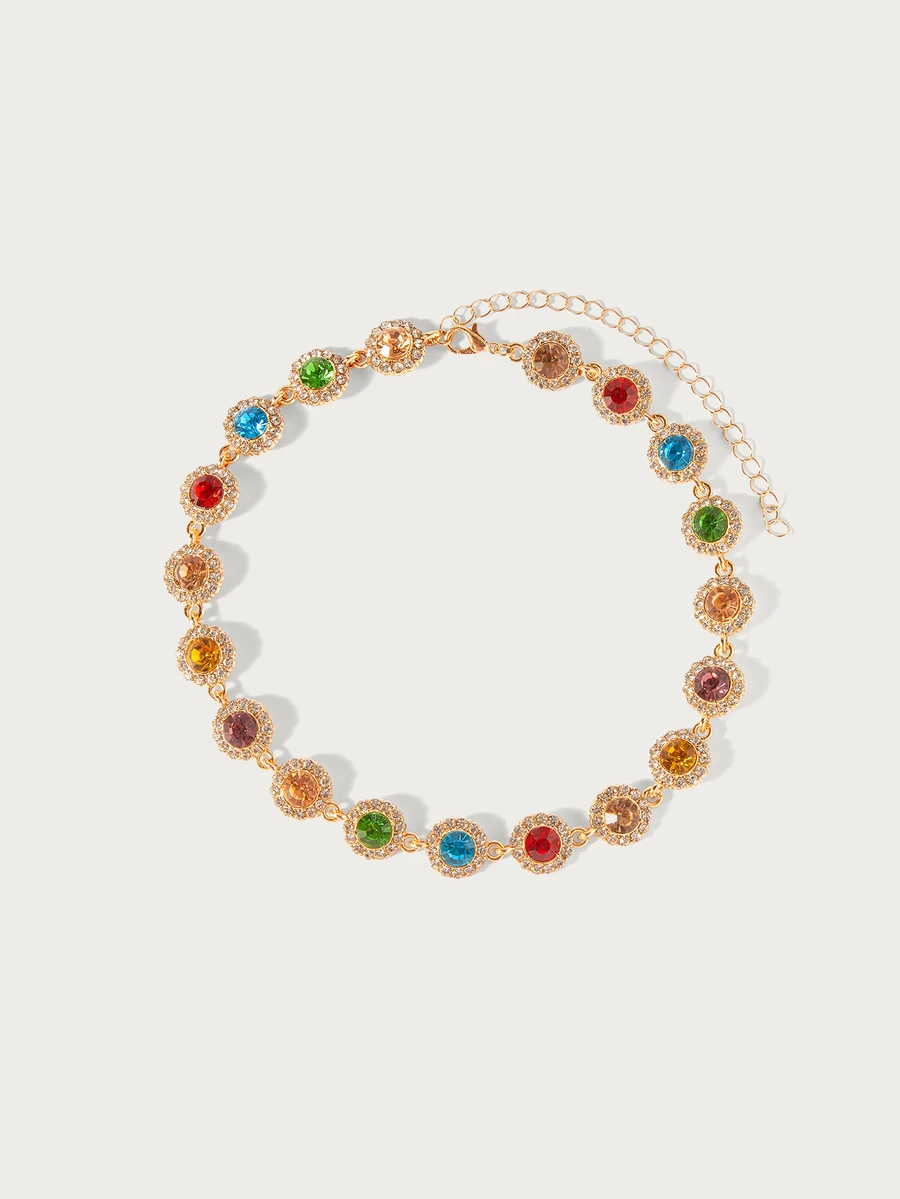 Glisma Elegant Stylish Colorful Rhinestones Necklace Decorative Accessories Holiday Birthday Party Gift For Girls - Gold - View 1
