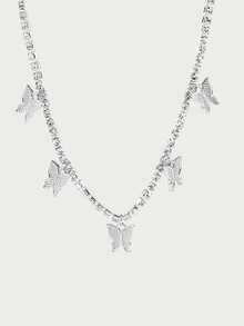 Glisma 1pc Diamond Butterfly Pendant Necklace Suitable For Women - Silver - View 1