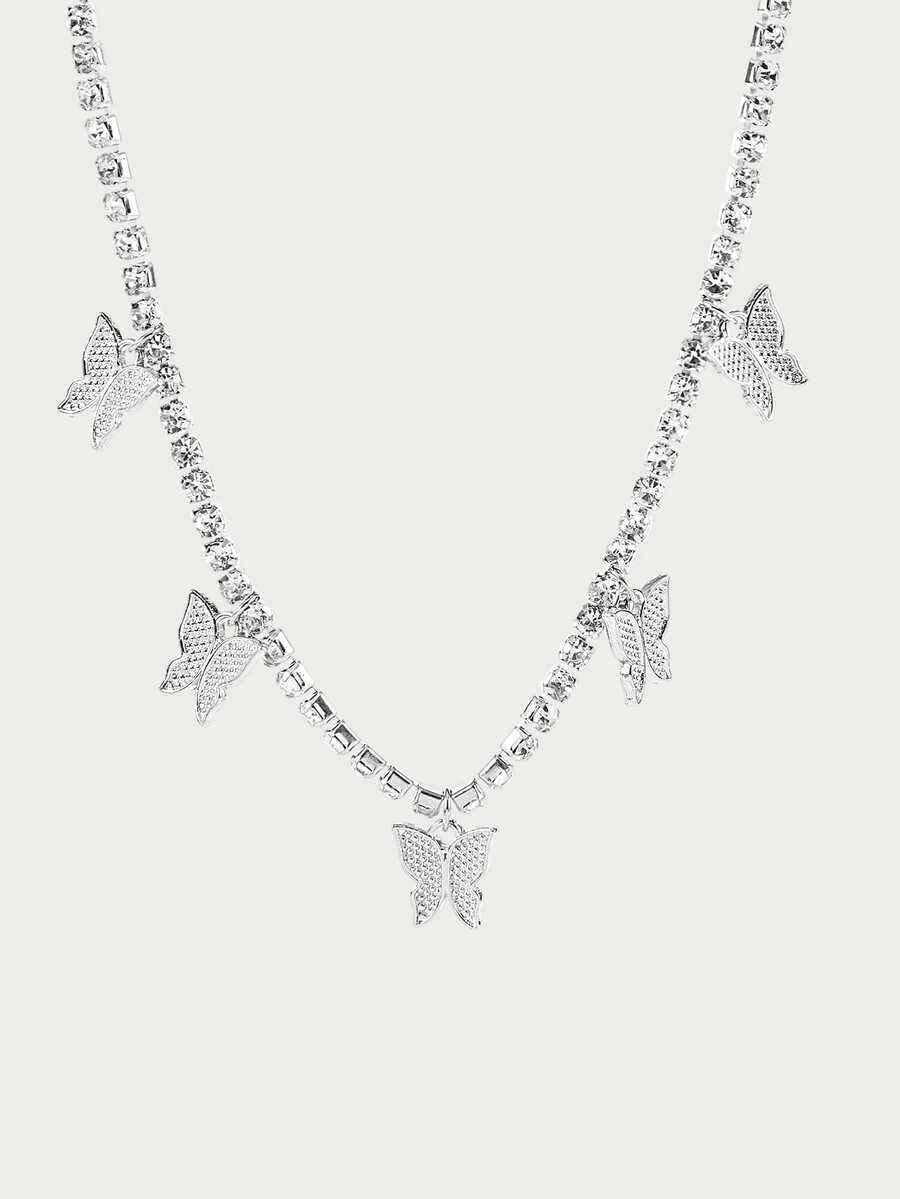 Glisma 1pc Diamond Butterfly Pendant Necklace Suitable For Women - Silver - View 1