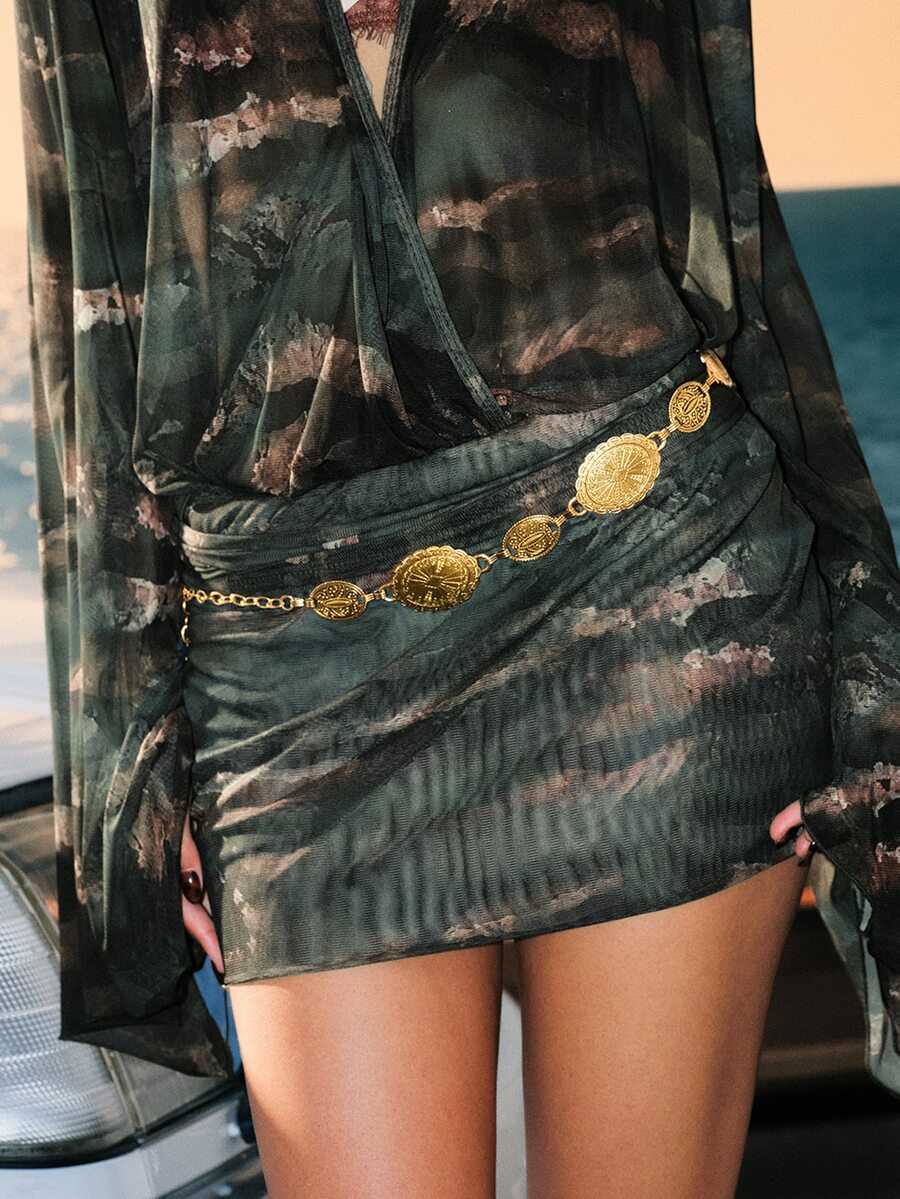 Glisma Vintage Punk Style Hollow Flower Waist Chain For Women, Fashion Retro Waist Decorative Chain, Suitable For Beach, Diamond Pattern, Zinc Alloy - Gold - View 1