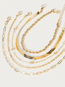 Glisma 5pcs/Set Elegant Stackable Gold Tone Bracelets, Suitable For Women's Daily Wear (Random Bead Quantity, Fixed Length) - Gold 5-pack - View 2