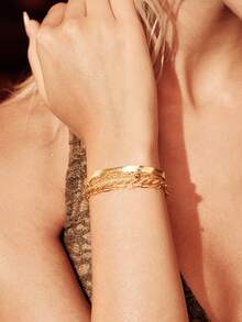 Glisma 5pcs/Set Elegant Stackable Gold Tone Bracelets, Suitable For Women's Daily Wear (Random Bead Quantity, Fixed Length) - Gold 5-pack - View 1