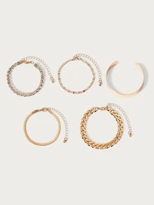 Glisma 5pcs/Set Women's Minimalist Versatile Summer Bracelet Set - Yellow Gold - View 2