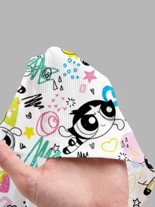 THE POWERPUFF GIRLS X SHEIN SHEIN ICON 女款羅紋卡通印花休閒Y2K可愛短褲，適合外出、街頭、機場、日常、海灘、居家穿著，白色夏季款 - 彩色 - 查看 6
