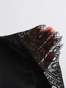 Sweetra Women's Elegant Eyelash Lace Patchwork Satin Shirt Solid Color Slimming Commuting Top - Black - View 6
