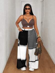 Maweii Summer Colorblock Woven Digital Patchwork Casual Loose Straight Leg Cargo Pants Fall - Black and White - View 3