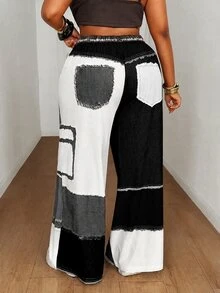 Maweii Summer Colorblock Woven Digital Patchwork Casual Loose Straight Leg Cargo Pants Fall - Black and White - View 2