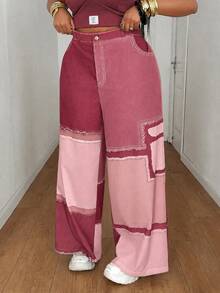 Maweii Summer Colorblock Woven Digital Patchwork Casual Loose Straight Leg Cargo Pants Fall - Pink - View 5
