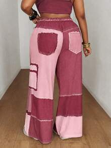 Maweii Summer Colorblock Woven Digital Patchwork Casual Loose Straight Leg Cargo Pants Fall - Pink - View 2