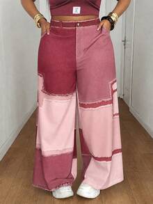 Maweii Summer Colorblock Woven Digital Patchwork Casual Loose Straight Leg Cargo Pants Fall - Pink - View 4