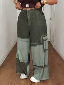 Maweii Summer Colorblock Woven Digital Patchwork Casual Loose Straight Leg Cargo Pants Fall - Olive Green - View 5