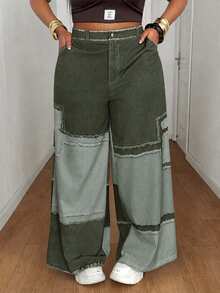 Maweii Summer Colorblock Woven Digital Patchwork Casual Loose Straight Leg Cargo Pants Fall - Olive Green - View 4