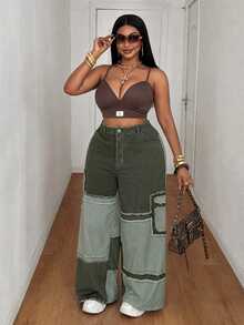 Maweii Summer Colorblock Woven Digital Patchwork Casual Loose Straight Leg Cargo Pants Fall - Olive Green - View 6