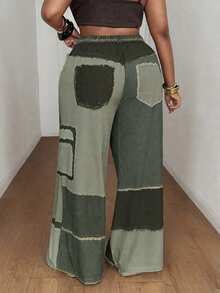 Maweii Summer Colorblock Woven Digital Patchwork Casual Loose Straight Leg Cargo Pants Fall - Olive Green - View 2