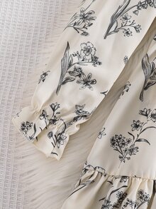 SHEIN 青少年女孩編織碎花圓領荷葉邊下擺休閒洋裝 - 黑與白 - 查看 7