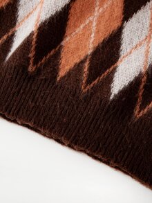 SHEIN Clasi Plus Size Autumn/Winter Retro Plaid Pattern V-Neck Pullover Sweater - Multicolor - View 3