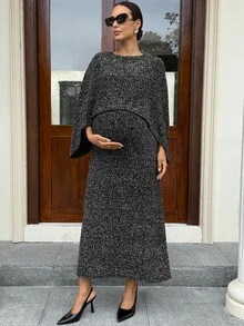 MaterniWear Maternity Dress And Long Sleeve Top Casual Daily 2 Pieces Set - Dark Grey - View 2