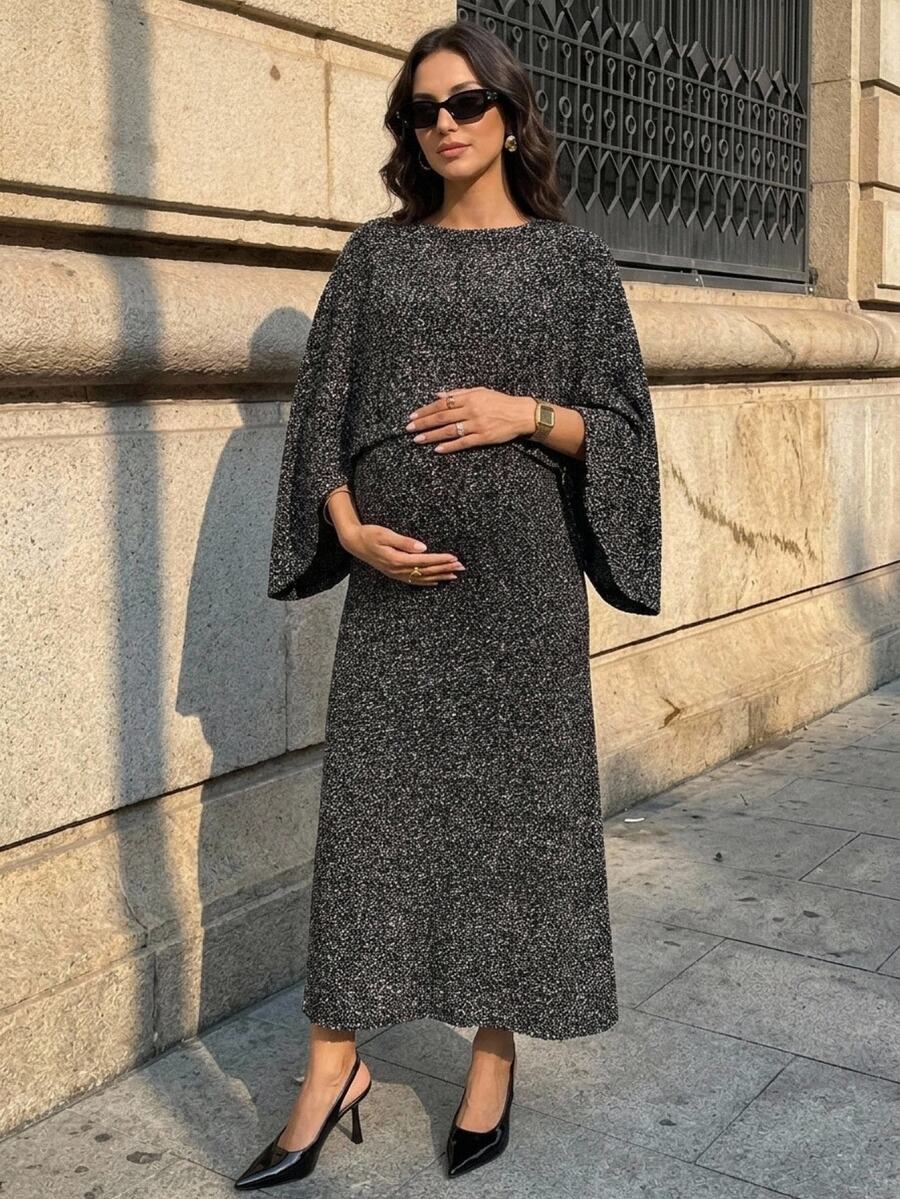 MaterniWear Maternity Dress And Long Sleeve Top Casual Daily 2 Pieces Set - Dark Grey - View 1