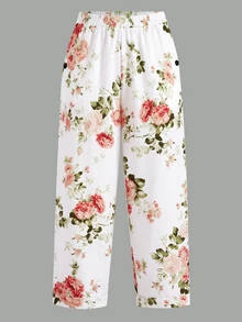 Linhara CURVE Versatile Premium Floral Print Plus Size Women's Pocket Trousers - Multicolor - View 3