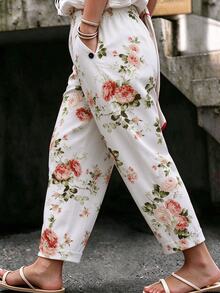 Linhara CURVE Versatile Premium Floral Print Plus Size Women's Pocket Trousers - Multicolor - View 1