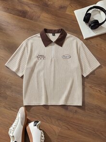 FRESIVO 男士字母條紋短袖休閒 Polo 衫 - 酒紅色 - 查看 2