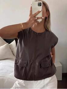 GlowEve CURVE Plus Size Women's Solid Color Casual Versatile Daily Wear Top Winter - Coffee Brown - View 4