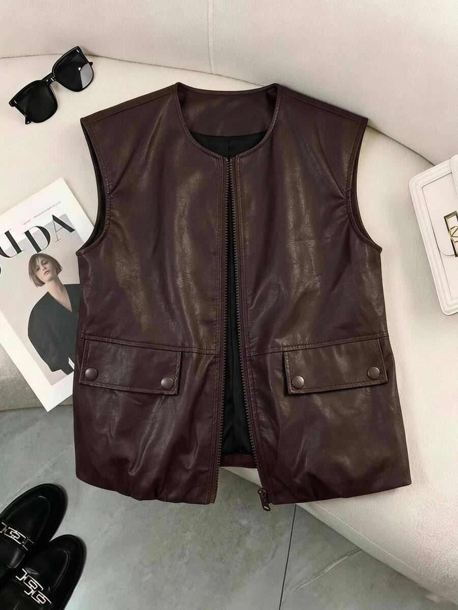 GlowEve CURVE Plus Size Women's Solid Color Casual Versatile Daily Wear Top Winter - Coffee Brown - View 1