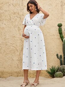 Boho Mama 哺乳V领爱心印花休闲短袖连衣裙 - 白色 - 查看 2