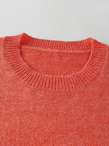 Pariaura Women's Solid Color Casual Versatile Knit Top For Daily Wear Everyday Coral Orange Summer - Coral Orange - View 4