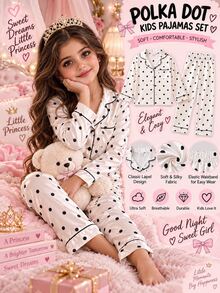 Kids Tween Girl 2pcs/Girls Elegant Polka Dot Print Cool Home Wear 2 Pieces Set, Suitable For Outdoor Wear - Apricot - View 6