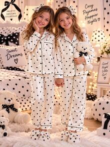 Kids Tween Girl 2pcs/Girls Elegant Polka Dot Print Cool Home Wear 2 Pieces Set, Suitable For Outdoor Wear - Apricot - View 2
