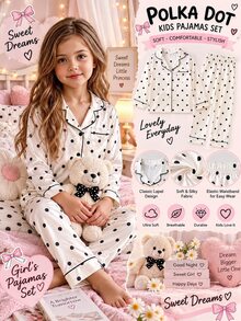 Kids Tween Girl 2pcs/Girls Elegant Polka Dot Print Cool Home Wear 2 Pieces Set, Suitable For Outdoor Wear - Apricot - View 3