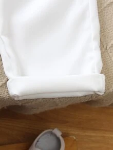 SHEIN Young Boy Solid Color Casual Pants Suitable For School Kindergarten Beach Parties For Autumn/Winter Wedding White - White - View 8