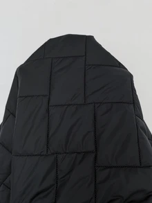 SHEIN Clasi 大尺碼舒適冬季拉鍊口袋連帽填充外套 - 黑色 - 查看 12